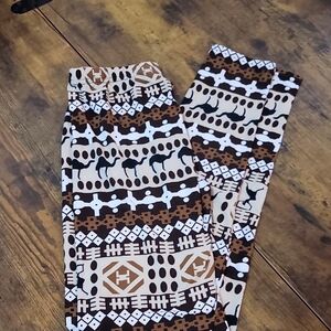 New Mix Leggings - Brown, Black, and White Pattern